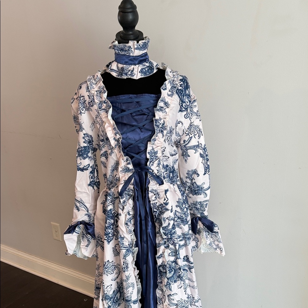 Elegant Blue and White Victorian Dress